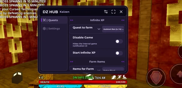 DZ Hub – KAIZEN Script [No-Key, Auto Farm]