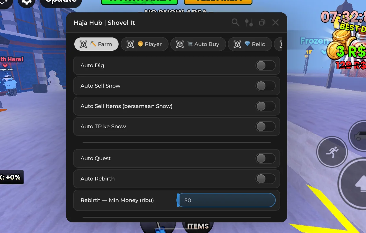 Haja Hub – Shovel It Script [Keyless, Auto Farm, Dig, Snow]