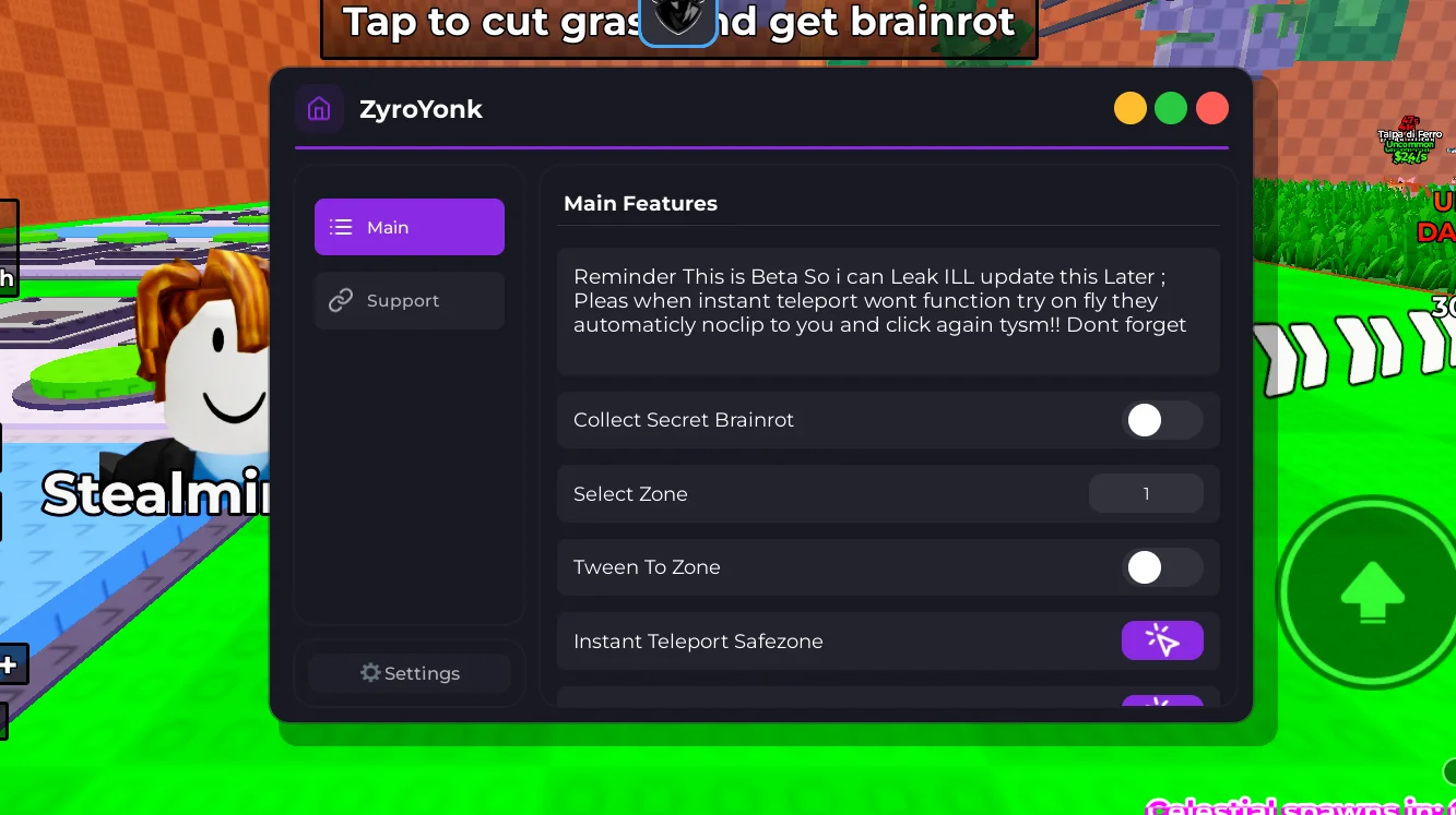 ZyroYonk – Cut Grass for Brainrots Script [No-Key]
