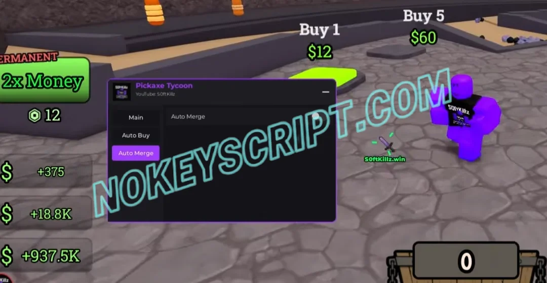Pickaxe Tycoon Script SoftKillz – Ore Auto Collect, Auto Buy