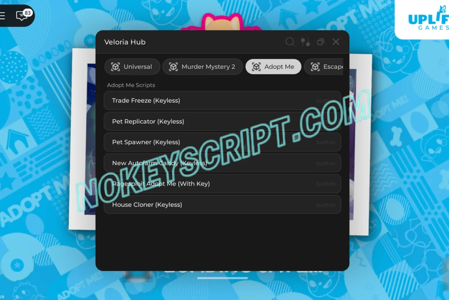Adopt Me Script Veloria Hub [No Key] – Auto Farm, Pet Replicate