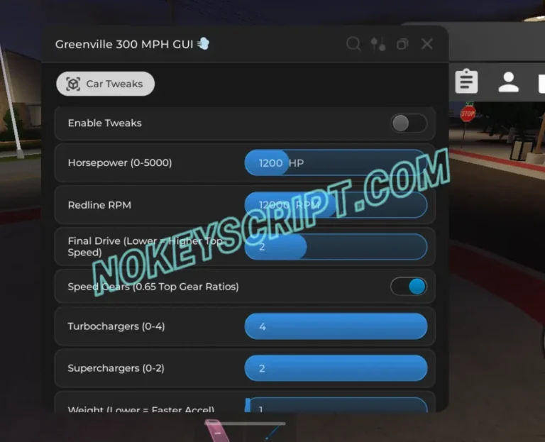 Greenville Script 300 MPH GUI [NO-Key, Redline RPM, Car Tweaks]