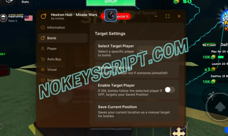 Missile Wars Script Hexiron Hub [No Key] – Auto Bomb, Anti Air