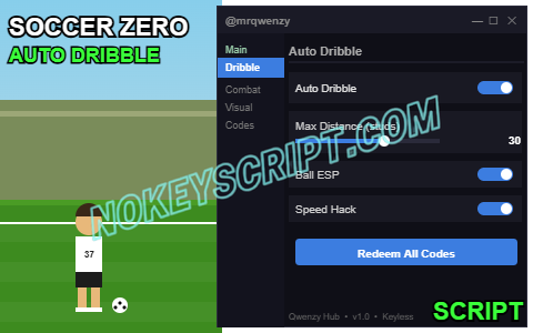 Soccer Zero Script Qwenzy Hub – Auto Dribble, Ball ESP