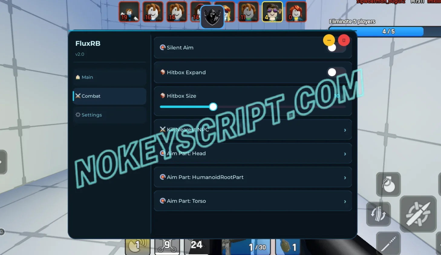 Combat Arena Script FluxRB Hub [No Key] – Silent Aim, FOV