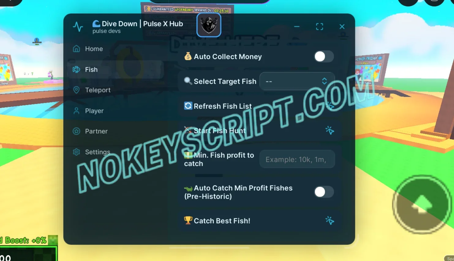 Dive Down Script Pulse X Hub [No Key] – Fish Collect Aura