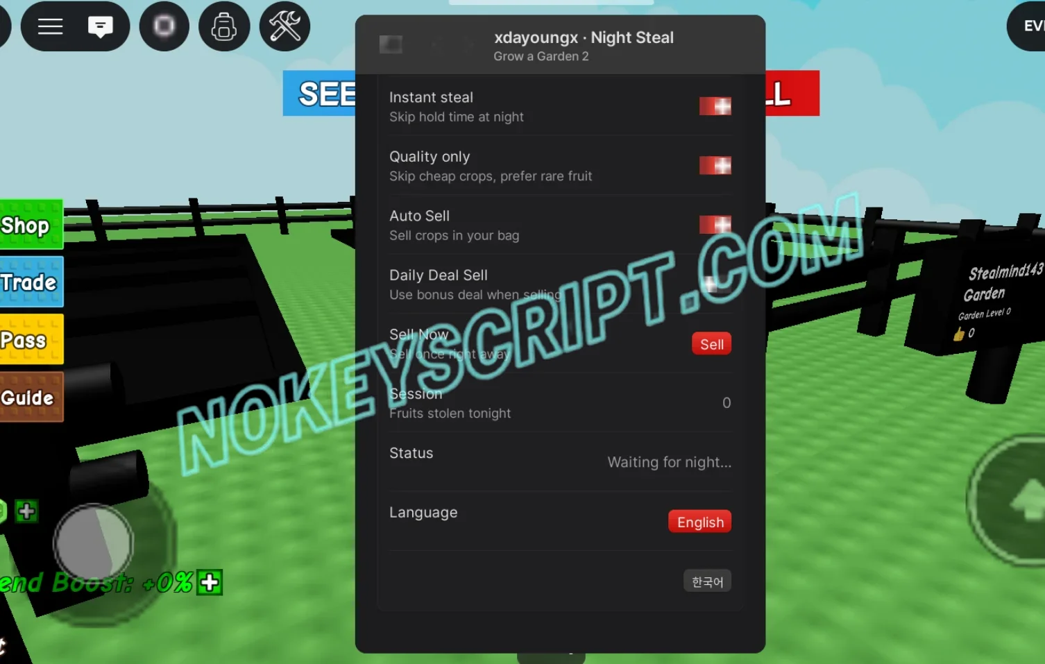Grow a Garden 2 Script Xdayoungx Night Steal [No Key] – Auto Steal
