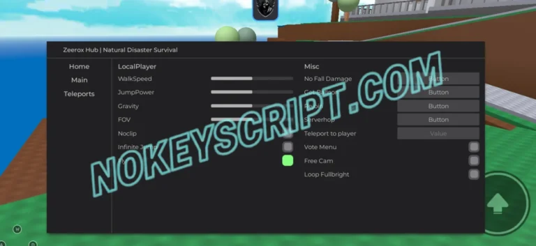 Natural Disaster Survival Script Zeerox Hub [No Key] – No Fall Damage