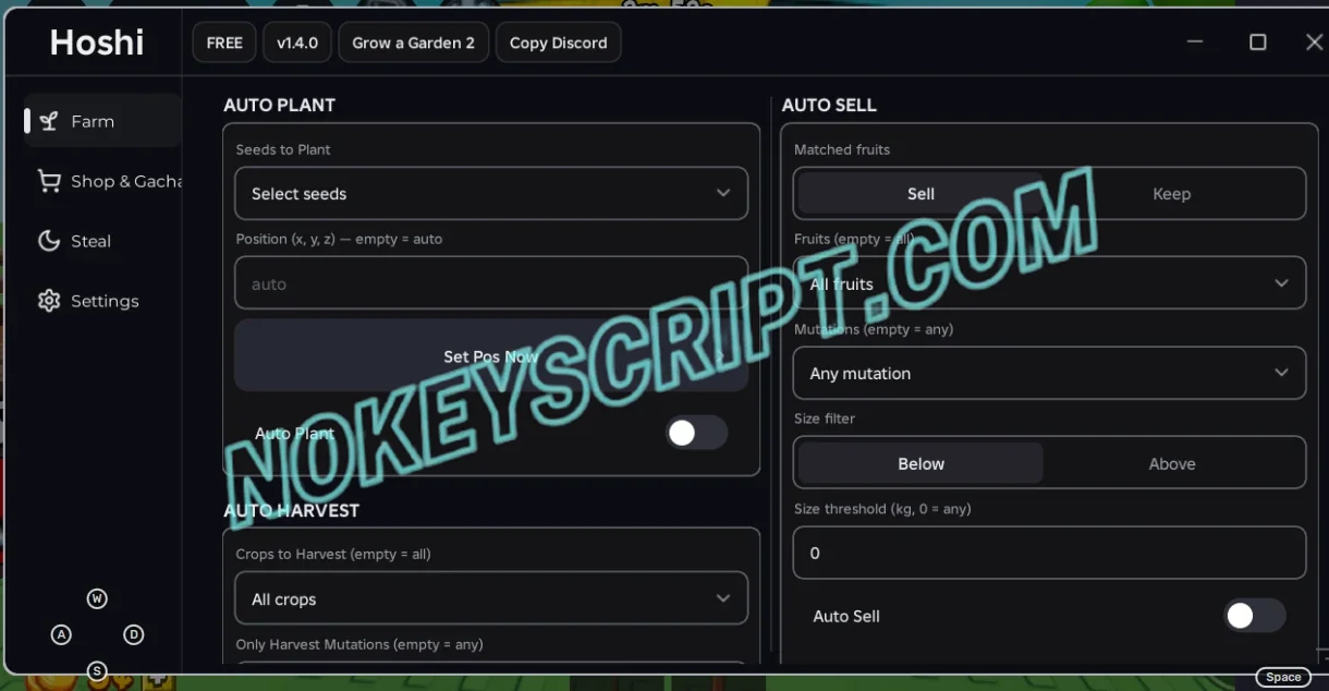 Hoshi Hub | Grow a Garden 2 Script [No Key] | GAG 2 Scripts
