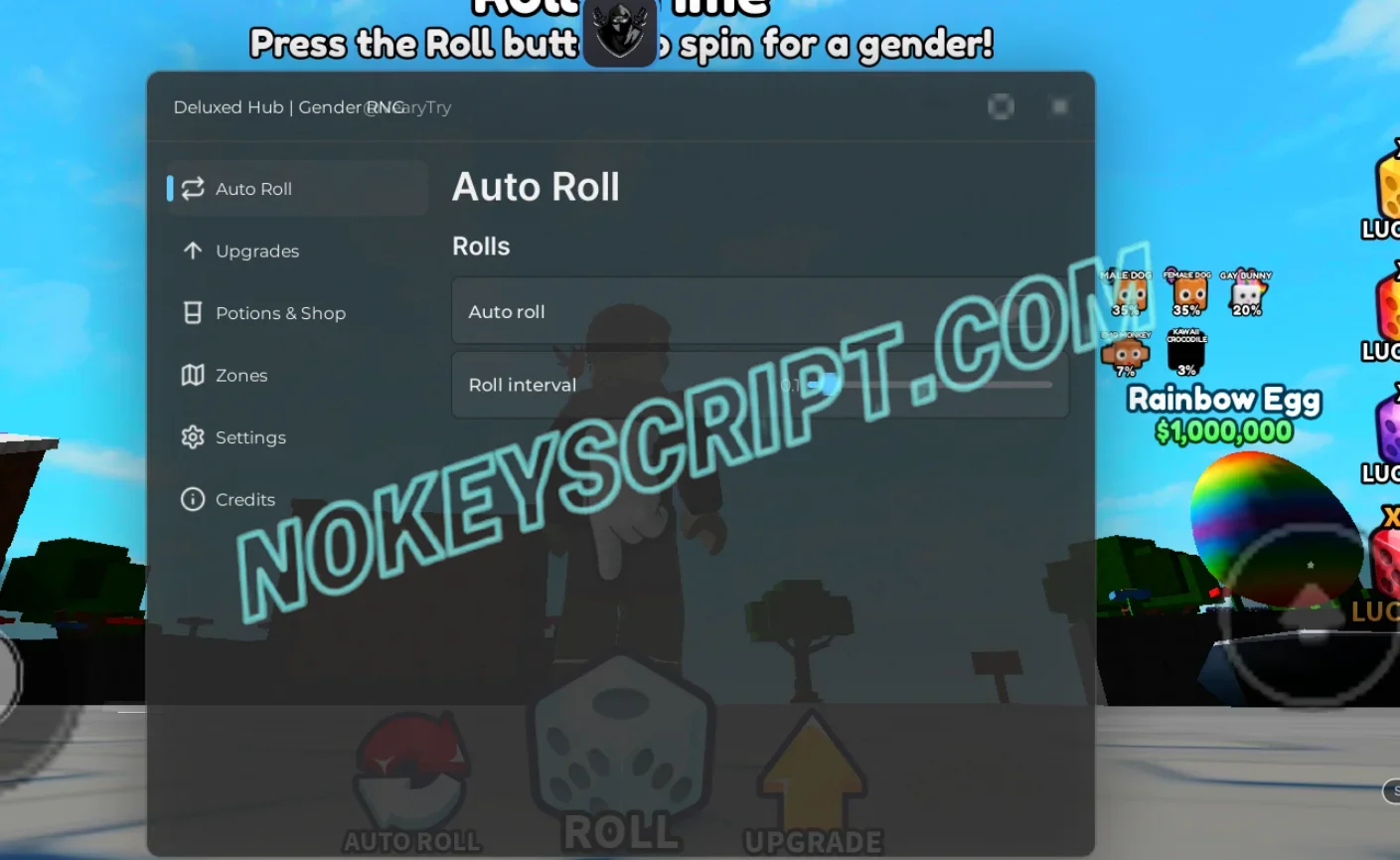 Gender RNG Script Deluxed Hub [No Key] – Auto Roll, Auto Buy Potions
