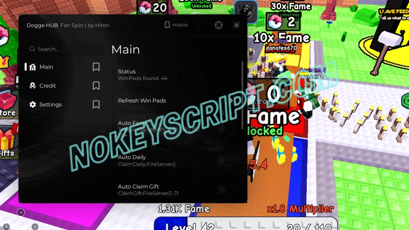 +1 Fan per Step Script Dogge Hub – Auto Farm, Auto Win Pad