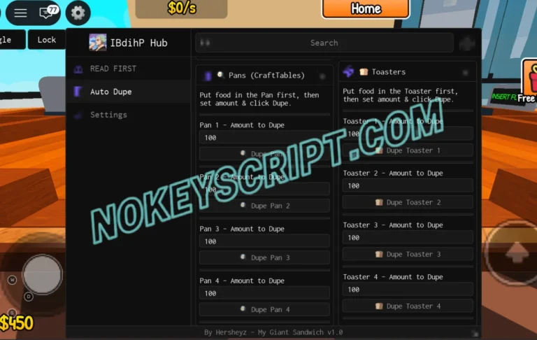 My Giant Sandwich Script IBdihP Hub – Auto Dupe, Anti AFK
