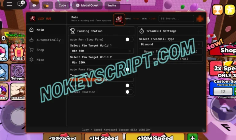 +1 Speed Keyboard Escape Script Luxy Hub [No Key] – Auto Farm Wins