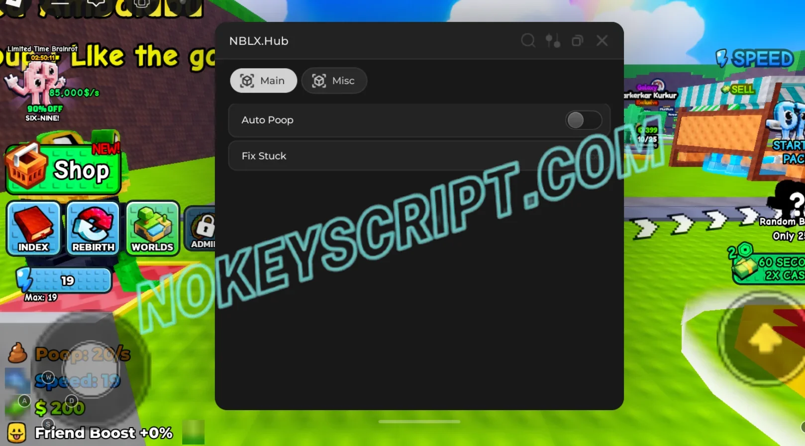 Poop For Brainrots Script NBLX Hub [No Key] – Auto Poop