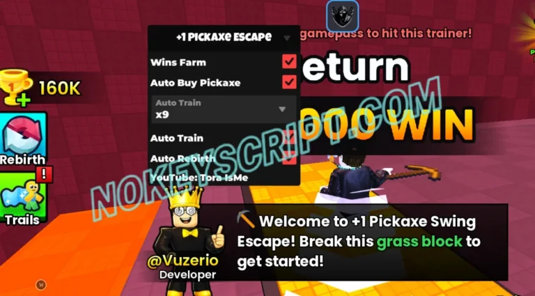+1 Pickaxe Swing Escape Script Tora IsMe [No Key] – Wins Farm