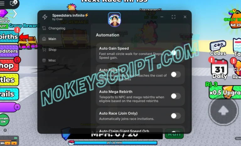 Speedsters Infinite Script Velox Hub – Auto Equip Best Speedster